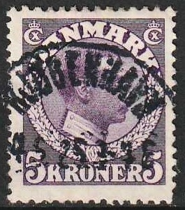 FRIMÆRKER DANMARK | 1918-20 - AFA 110 - Chr. X 5 Kr. violet - Pænt Stemplet